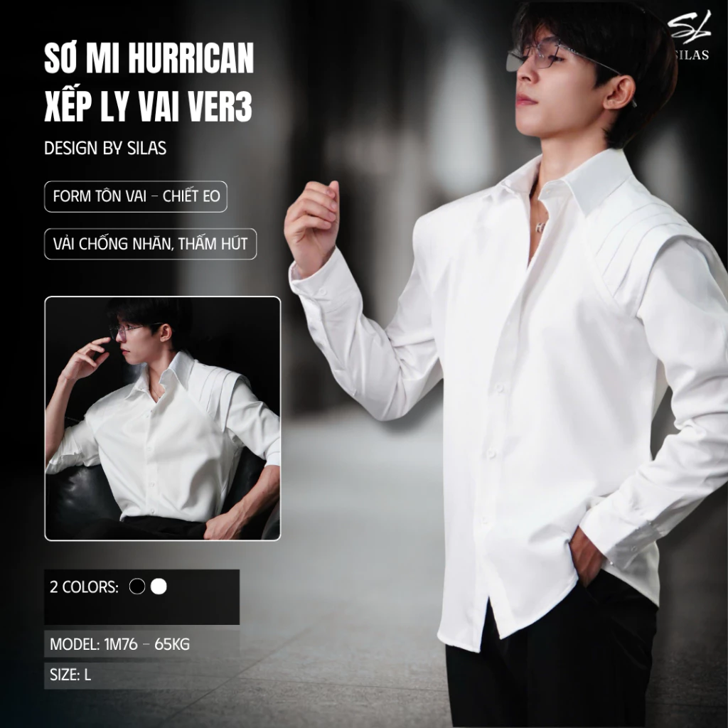 (Form Tôn Vai) Áo Sơ Mi SILAS Hurrican Xếp Ly Ver3 Cotton Chéo Menswear Chiết Eo - ASL17