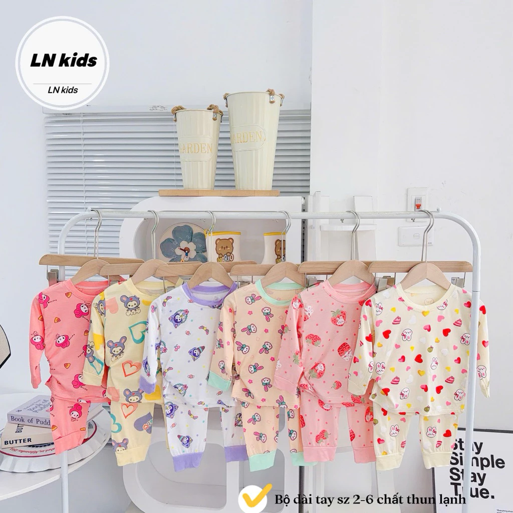 (Bé 5-15kg) Bộ dài tay thun lạnh in toàn thân cho bé trai bé gái