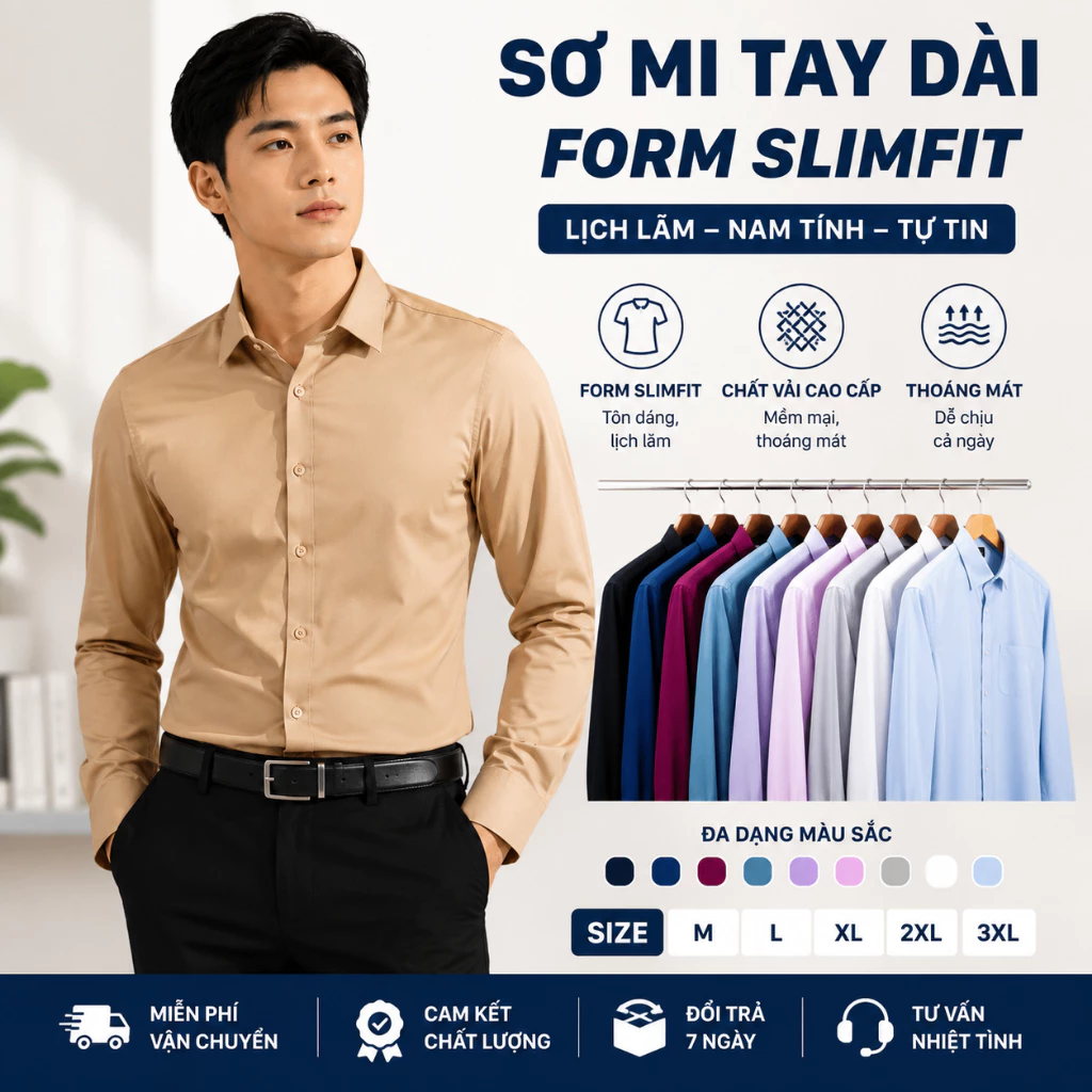 Áo Sơ Mi Nam Tay Dài GEN ALPHA Vải Cotton Lụa Co Giãn Ít Nhăn Mịn Mát Sơ Mi Công Sở Basic Nhiều Màu