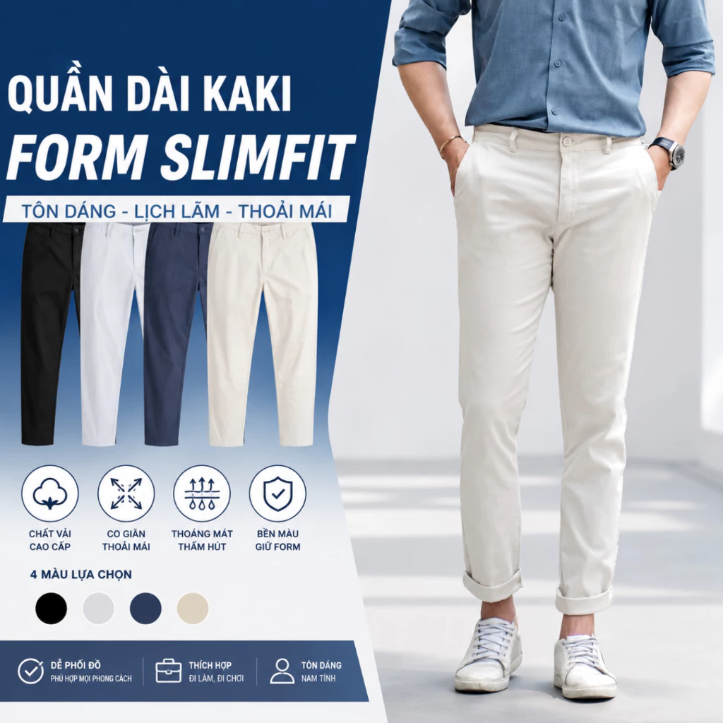 Quần Kaki Nam Dài Form Slimfit GEN ALPHA - Quần Dài Kaki Nam Basic Co Giãn Cao Cấp GEN454