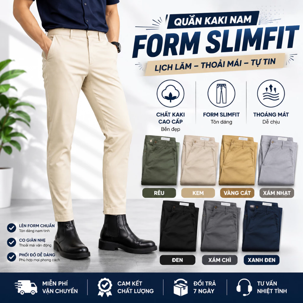 Quần Kaki Nam Dài Slimfit GENALPHA Cao Cấp Co Giãn Kiểu Dáng Trẻ Trung Năng Động Công Sở