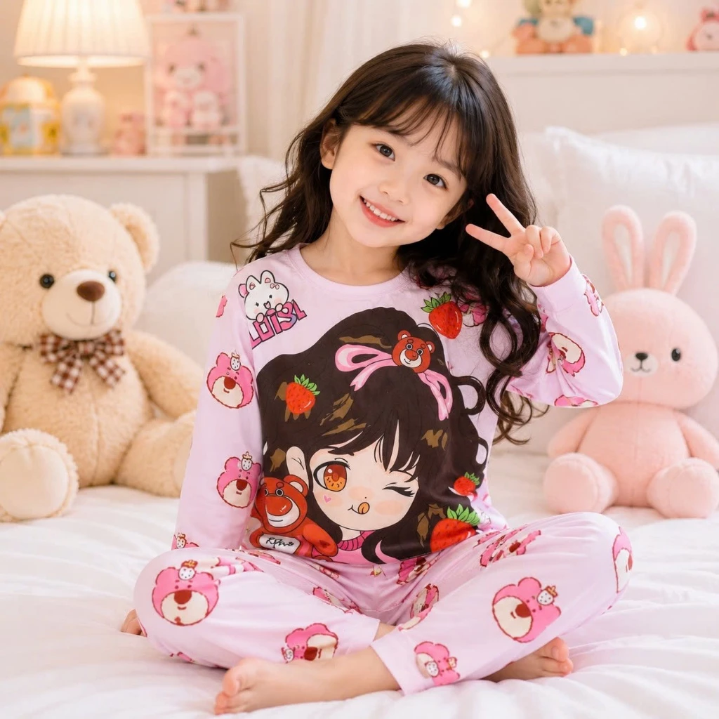 22 đến 45kg Đồ bộ tay dài thun 3D cao cấp cho bé gái size đại D186