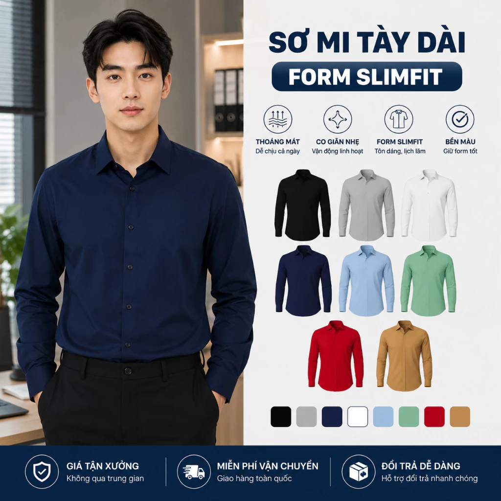 Áo Sơ Mi Nam Trơn Tay Dài GEN ALPHA Full Collor Slim Fit Silkly Thanh Lịch Sơ Mi Tay Dài GENZ4A