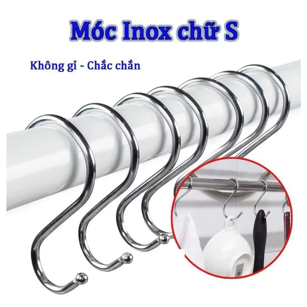 combo 5 Móc treo đồ chữ S cho các cửa hàng, siêu thị... Đa dạng kích thước, Chắc chắn - Sáng bóng