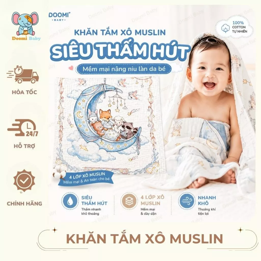 [Siêu Thấm Hút] Khăn Tắm Xô Siêu Thấm Và Nhanh Khô Hút Họa Tiết Cổ Tích Doomi Baby - HT834 - HT618