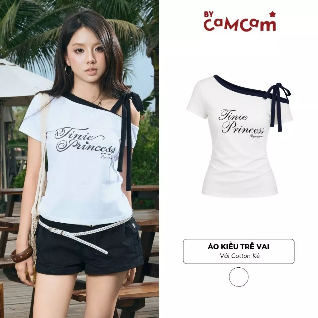 [BST STAY SUMMER] Áo Kiểu Trễ Vai Có Dây Buộc Nơ 𝑩𝒚𝒄𝒂𝒎𝒄𝒂𝒎 Form Fit Nữ Tính Trendy AKN618