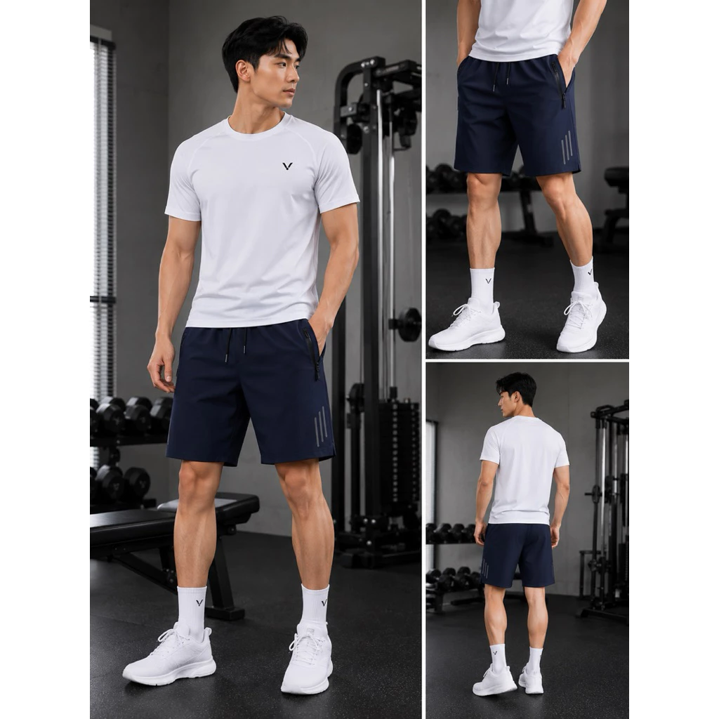 Sét 2 Quần Short Thể Thao Nam Vải Ice Silk Mát Lạnh Co Giãn 4 Chiều Có Khóa Túi Nhanh Khô Mặc Gym Chạy Bộ