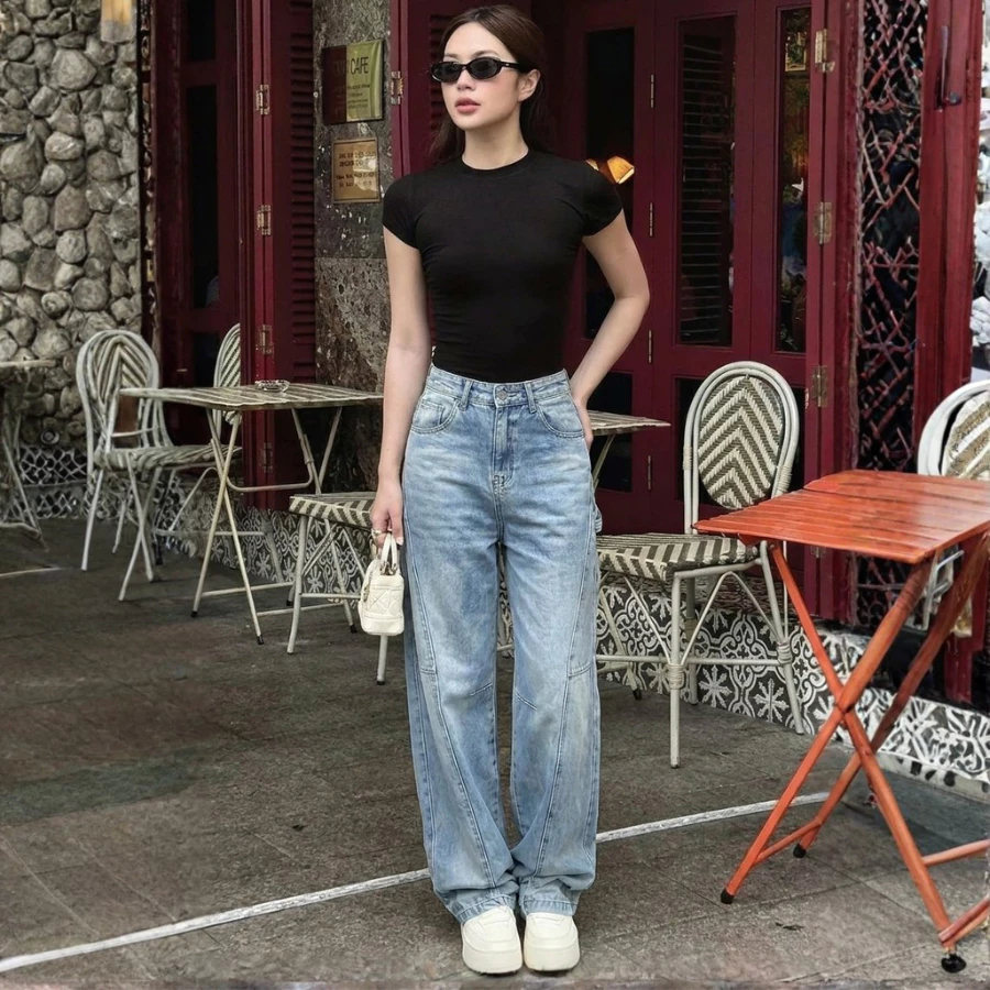Quần Jean Nữ Ống Suông Cạp Cao Jean Kiểu, Tôn Dáng Hack Chiều Cao | Size 40–75Kg