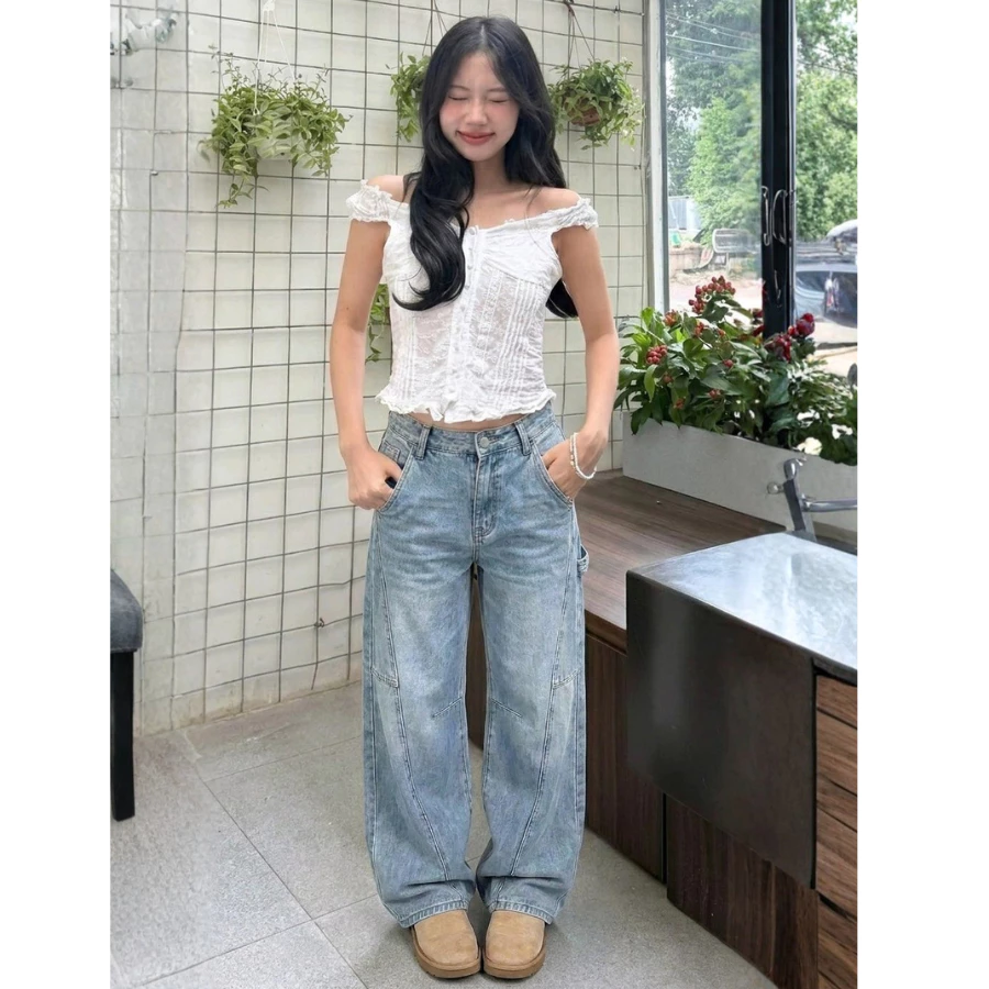 Quần Jean Nữ Jean Kiểu Dáng Quốc Dân, Ống Suông Cạp Cao | Size 40–75Kg