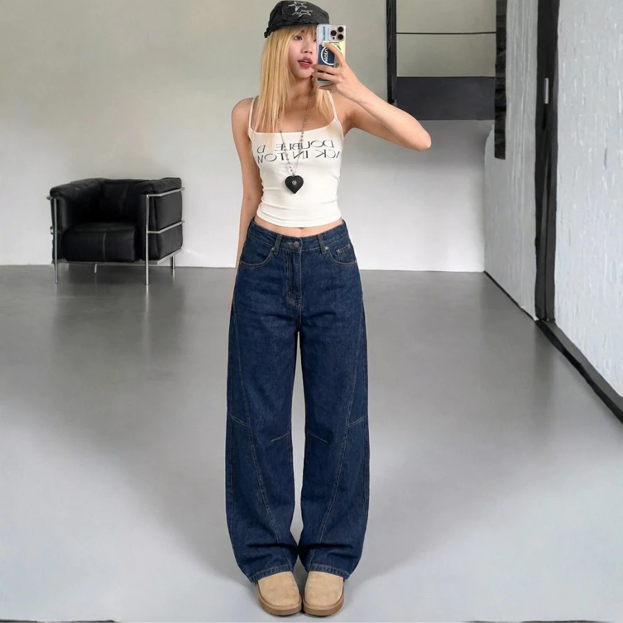 Quần Jean Nữ Jean Kiểu Cạp Cao, Ống Suông Tôn Dáng Che Khuyết Điểm | Size 40–75Kg