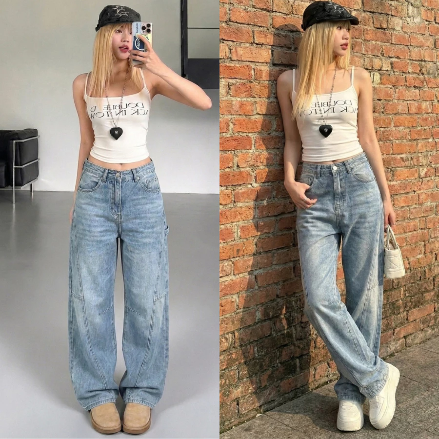 Quần Jean Nữ Jean Kiểu Hot Trend, Ống Suông Cạp Cao Chuẩn Form | Size 40–75Kg