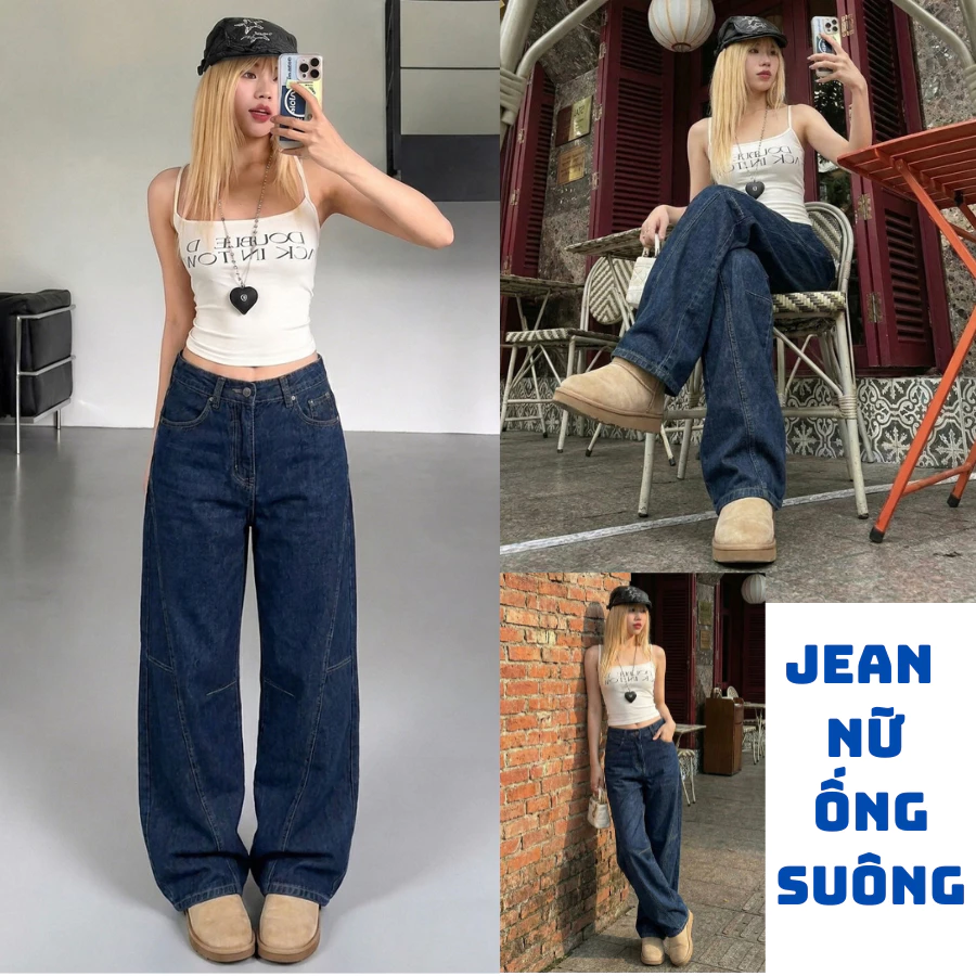 Quần Jean Nữ Ống Suông Cạp Cao Jean Kiểu Thời Trang, Dễ Mặc | Size 40–75Kg