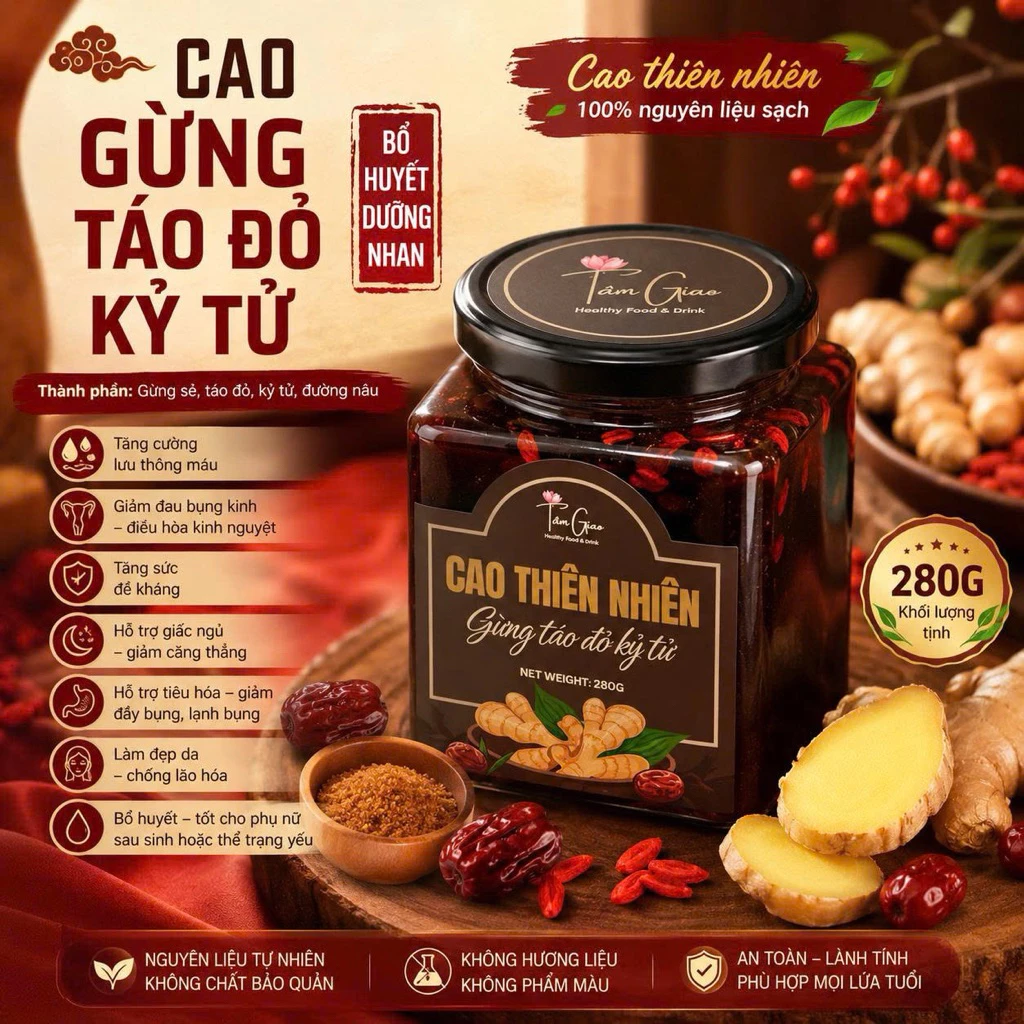 Cao Gừng Táo Đỏ Kỷ Tử Tăng Đề Kháng, Giảm Đau Bụng Kinh, làm ấm người, Đẹp Da