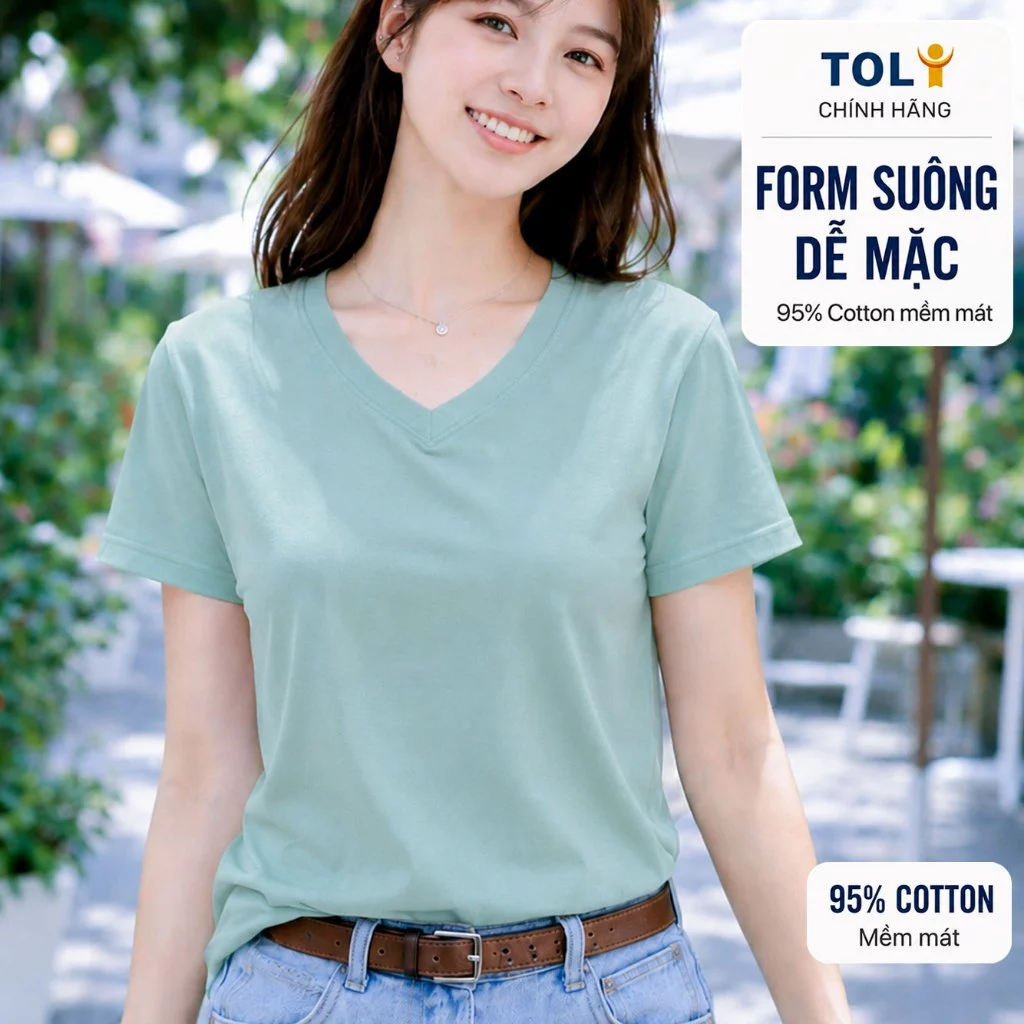 Áo thun nữ cổ Tim TOLI BSA27 – Cotton mềm, form suông gọn dáng, dễ phối mặc mỗi ngày