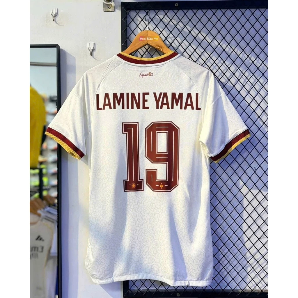 Hàng cao cấp Phiên bản Player - Chỉ Áo Bóng Đá Tuyển Tây Ban Nha Sân Khách Màu kem wc 2026/27 - In sẵn lamal số 19