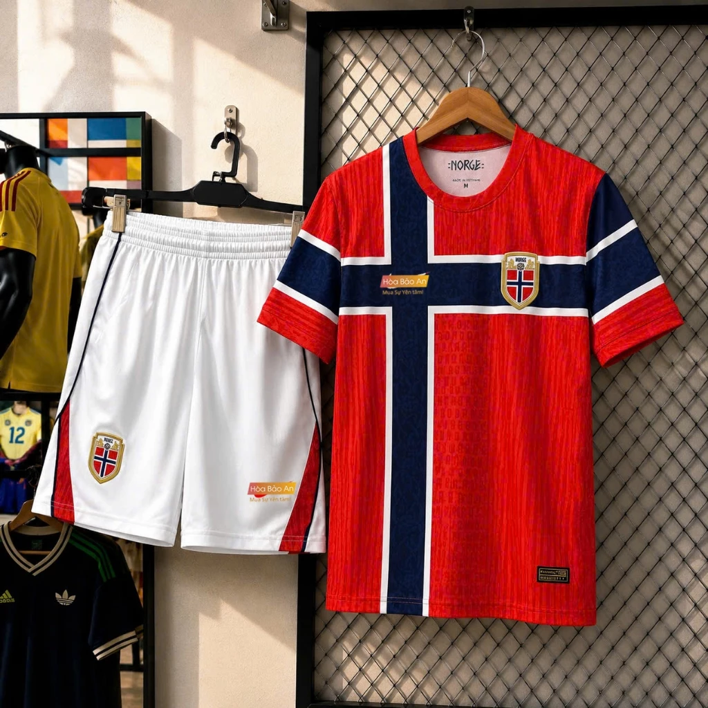 Bộ Quần Áo Bóng Đá Đội Tuyển Na Uy World Cup 2026 Mẫu Chính Thức- Vải Polyester Thái Gai Lưới