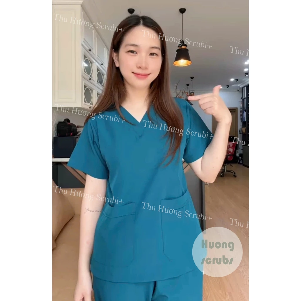 Bộ Scrubs cổ tim Vải Lon Giãn, bộ lon nhật mầm non, bệnh viện, quần áo phẫu thuật, áo blu bác sĩ, Women