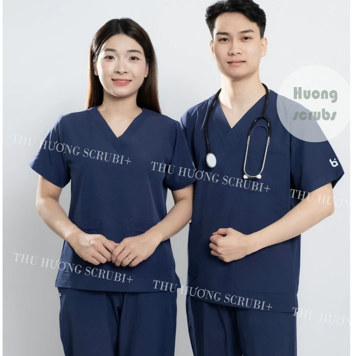 Bộ Scrubs cổ tim Vải Lon Giãn, bộ lon nhật mầm non, bệnh viện, quần áo phẫu thuật, áo blu bác sĩ, Women