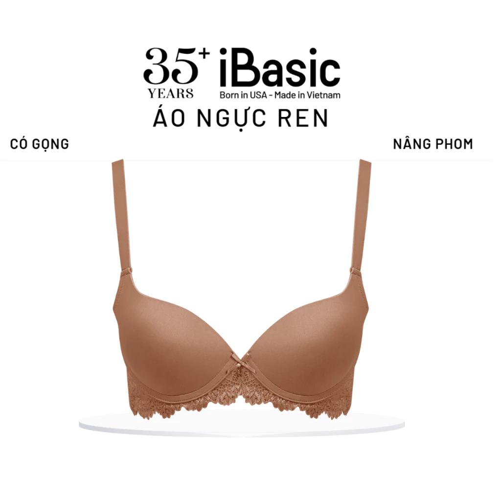 Áo ngực nữ iBasic có gọng mút mỏng cúp trơn phối thân ren BRAW136