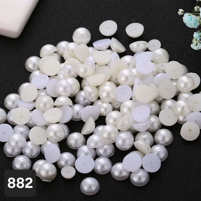 Hạt ngọc trai nhựa dán đáy bằng nhiều size, Nguyên liệu làm trang sức cổ trang, Nguyên liệu diy