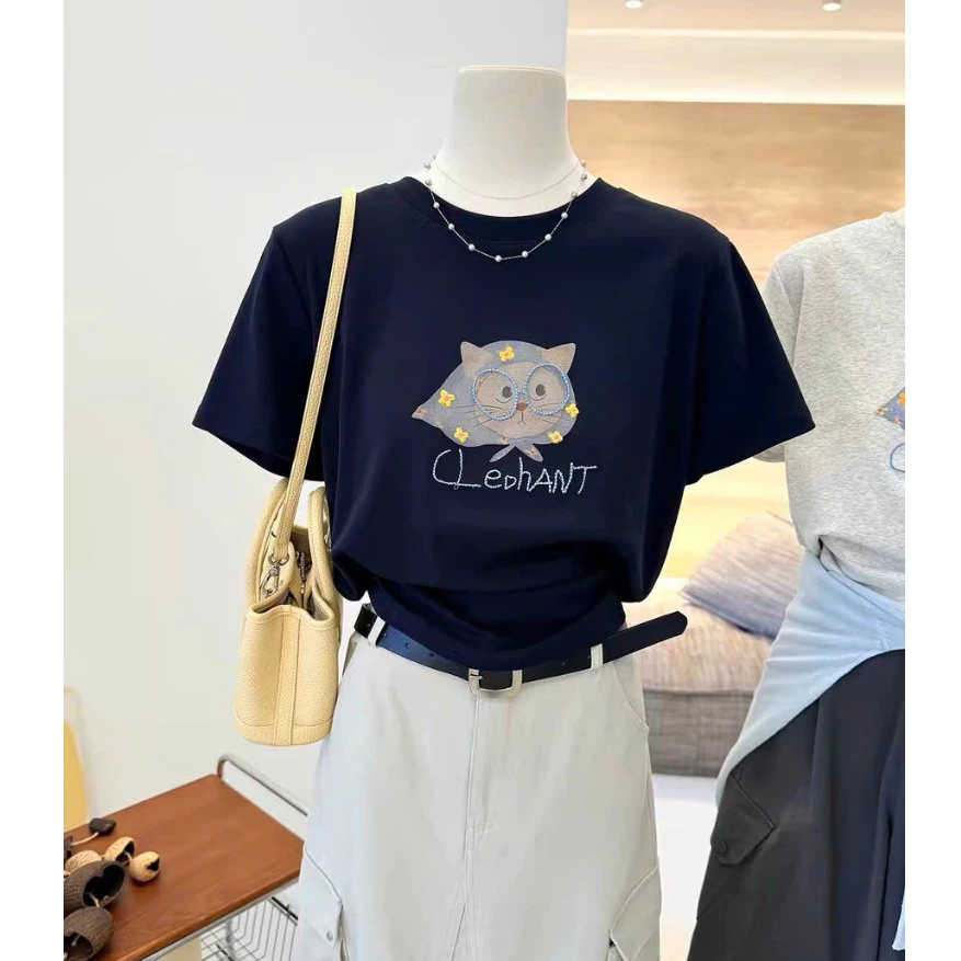 Áo thun Cotton nữ in hình Mèo trùm khăn dể thương ALICEVN, Áo thun nữ in hình chất thun cotton 2c dày dặn, thấm mồ hôi