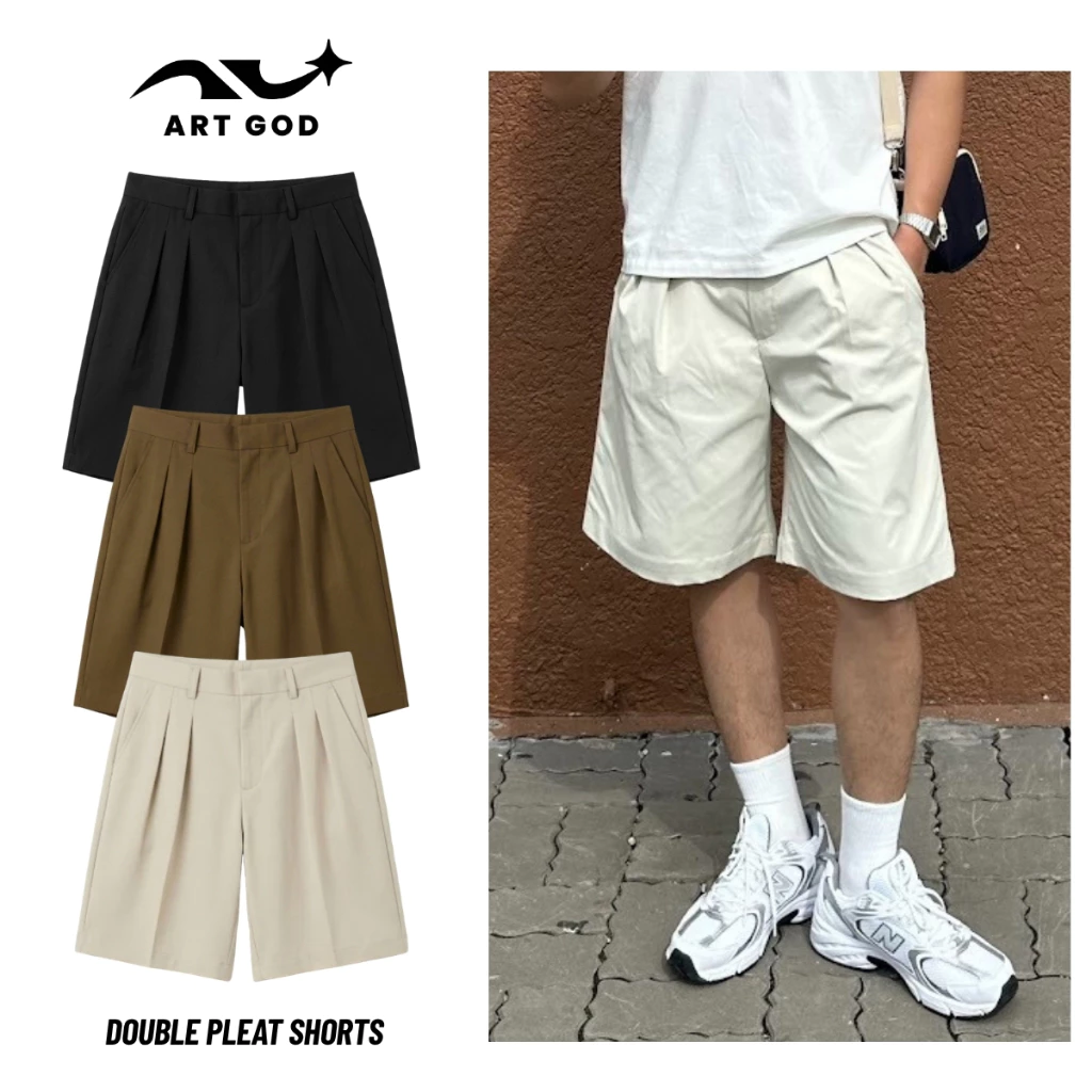 Quần Short Tây Nam Nữ Xếp Ly Trước Chất Kaki Poly Dáng Suông Lịch Sự Đi Học Đi Làm ARTGOD HMQ39