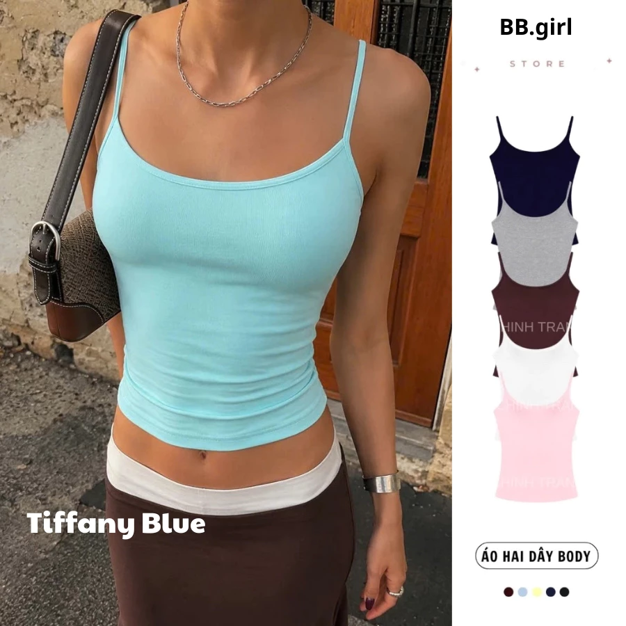 Áo Hai Dây Nữ Basic Ôm Body Chất Thun Cotton Co Giãn Mềm Mỏng Nhiều Màu - Chinh Trần Store mint.house