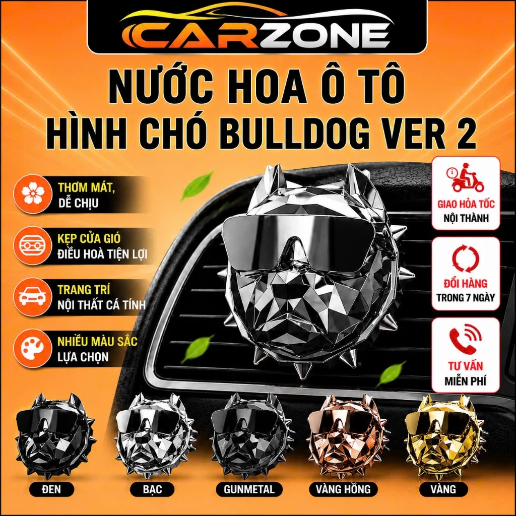 Nước Hoa Cài Khe Cửa Gió Điều Hòa Ô Tô CARZONE Hình Chó BULLDOG VER 2 - Khử Mùi Hôi Xe Hơi Hiệu Quả