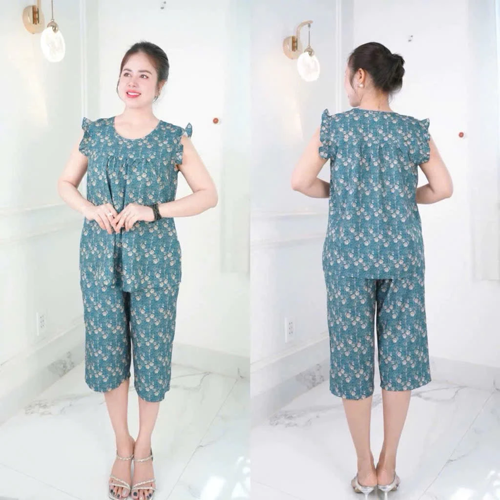 Đồ bộ trung niên , Set đồ cho các mẹ quần lửng suông, chất lụa thái mềm, thoáng mát. Ms136