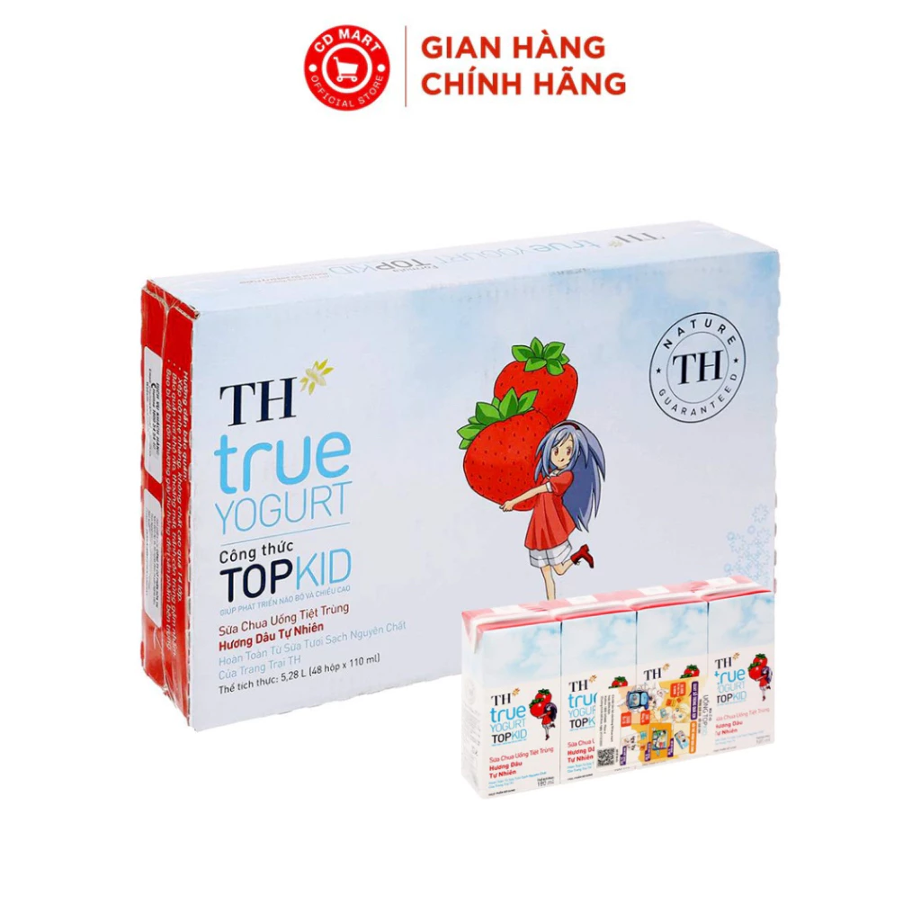 Lốc 4 hộp Sữa Chua Uống Tiệt Trùng TH true YOGURT Công Thức TOPKID Hương Dâu/Cam/Chuối110ml