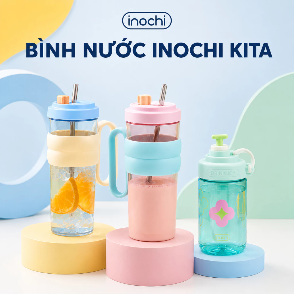 Bình Nước Inochi Kita Cho Mọi Lứa Tuổi – Nhẹ, Dễ Cầm, Nắp Chống Tràn, Đi Học, Đi ChơI, Chơi Thể Thao