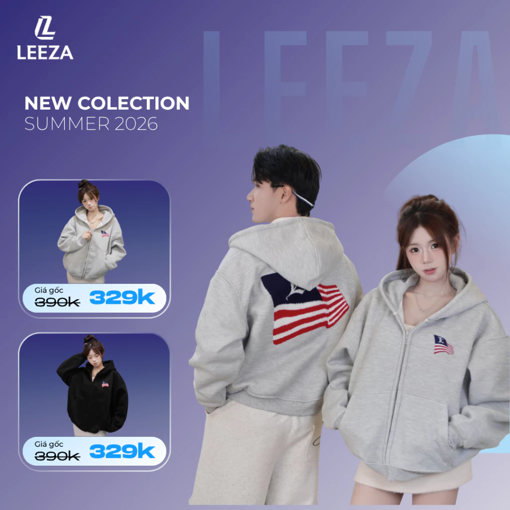 LEEZA - Áo Khoác Nỉ Bông Thêu Logo Form Boxy Local Brand Unisex 16.02