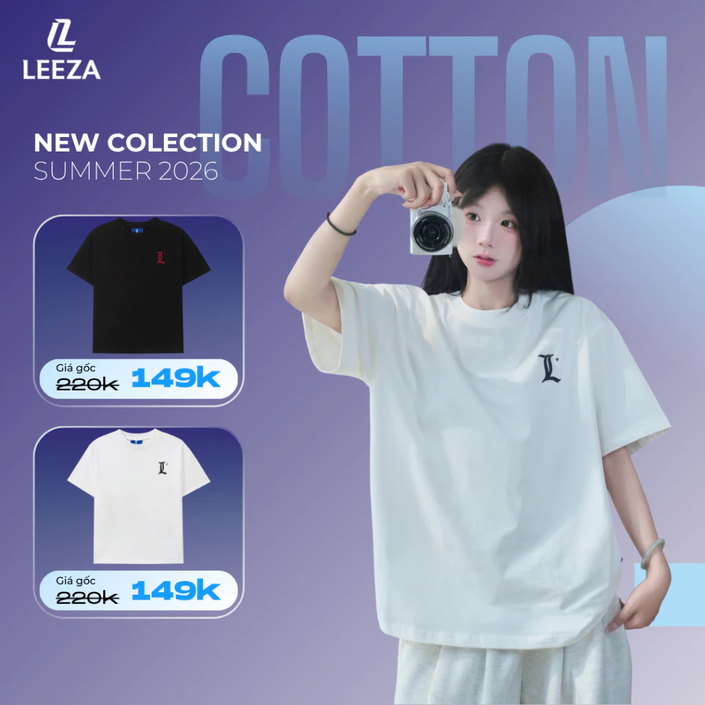 Áo Phông Unisex LeeZa, Áo Thun Nam Nữ Form Boxy Cổ Tròn Thêu Logo, Chất Liệu Vải 100% Cotton Mềm Mại, Thoáng Mát  01.04