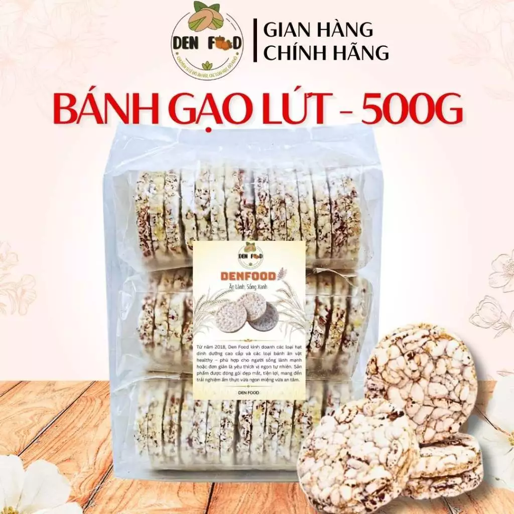 Bánh Gạo Lứt Nguyên Hạt Denfood 500g – Bánh Gạo Lứt Ăn Vặt Thơm Ngon, Healthy