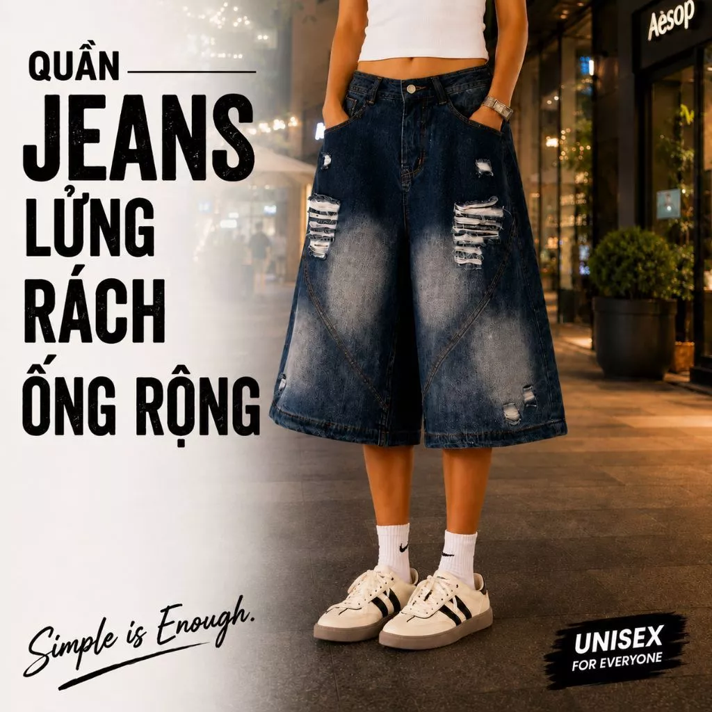 Quần Short Jean Nam Nữ ZGO QZG31 Dáng Lửng Rách Ống Rộng Chất Dày Dặn