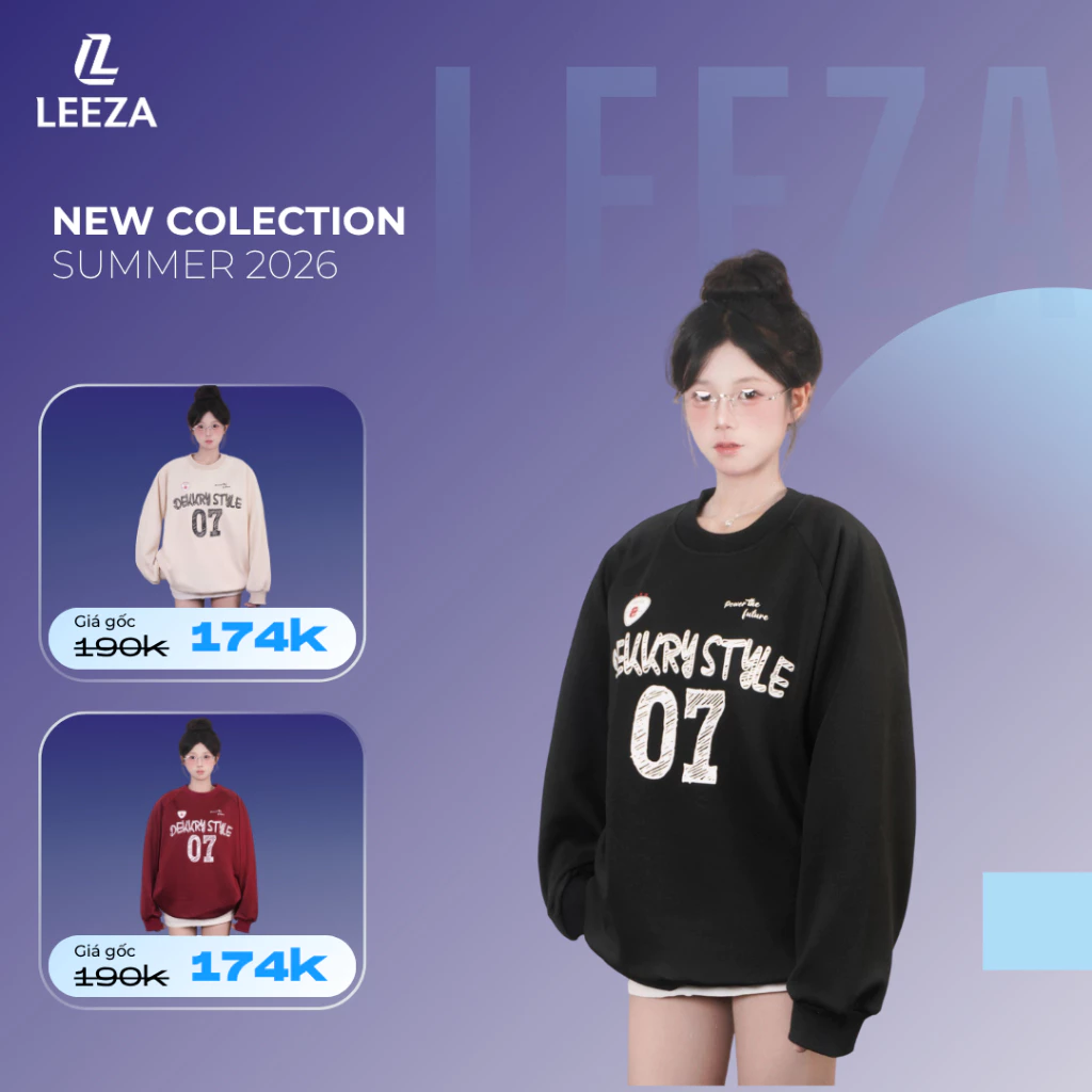 LEEZA - Áo Sweater In Số 07 DEKKRY STYLE nỉ 2 Da Cotton Nam Nữ Form Rộng 10.03 Phong Cách Đơn Giản Thời Trang