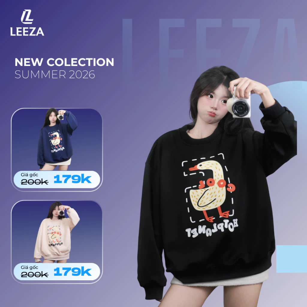 LEEZA - Áo Sweater Vịt Cool nỉ 2 Da Cotton Nam Nữ  11.04 áo  nỉ  sweater