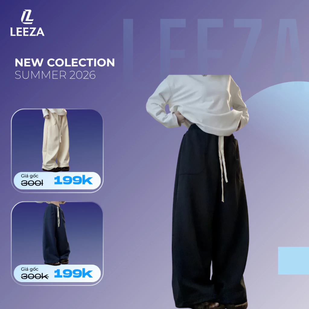 LEEZA - [Deal Mở Bán] Quần Dài Ống Rộng Nam Nữ Vải 2Da Có Túi Sau 15.02