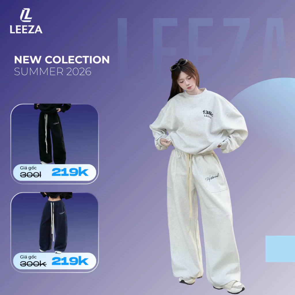LEEZA - Quần Dài Ống Rộng Nam Nữ 2Da Mix Chữ Thêu Có Túi Sau 15.01