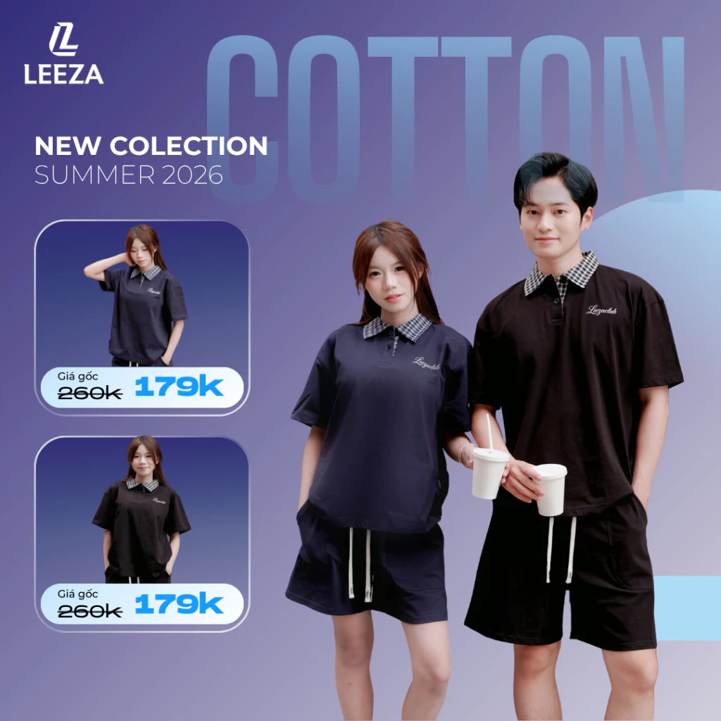 Áo Polo Boxy LEEZA Phối Cổ Caro In Logo Cotton - Local Brand Unisex, Form rộng, Oversize Cho Nam Nữ 25.03