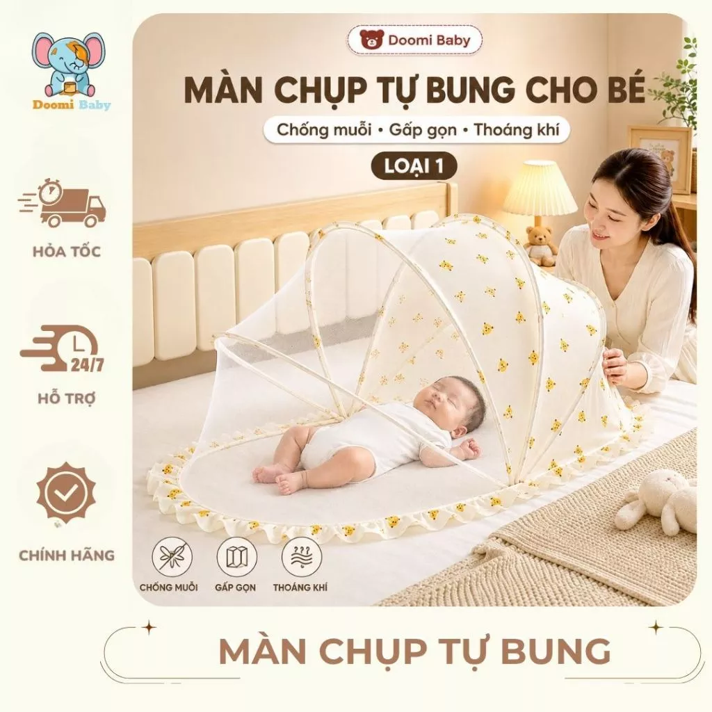 Màn chụp tự bung cho bé ⚡LOẠI 1⚡ Mùng chụp tự bung xếp chống muỗi - Doomi Baby - HT666-HT829-HT830-H831