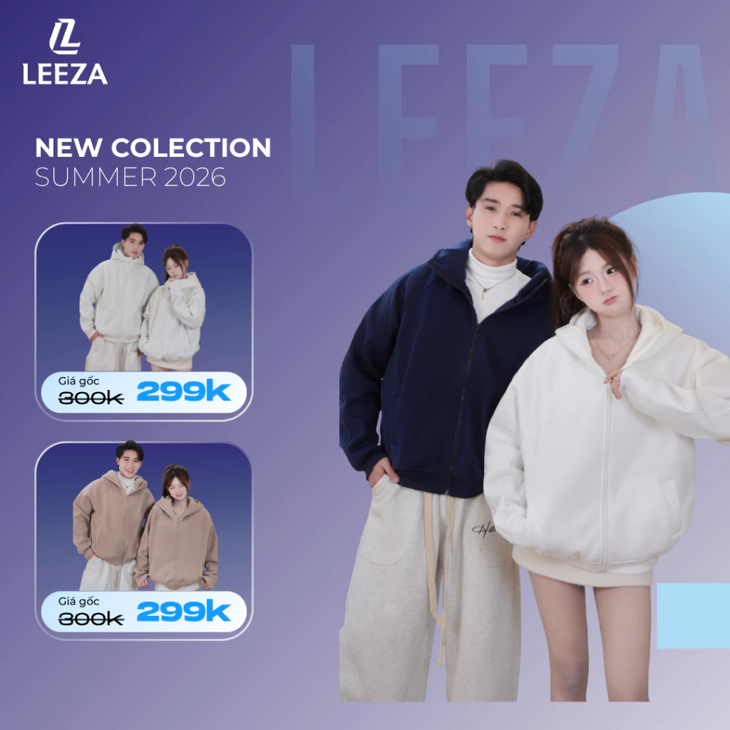 LEEZA - Áo Hoodie Zip Nỉ Bông Định Lượng 350gms Form Rộng Phong Cách Unisex Nam Nữ 22.02