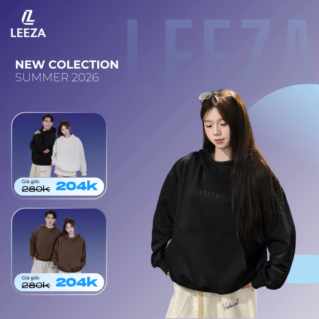 LEEZA - Áo Hoodie Nam Nữ  Vải 2Da In Logo 3 Màu 21.01