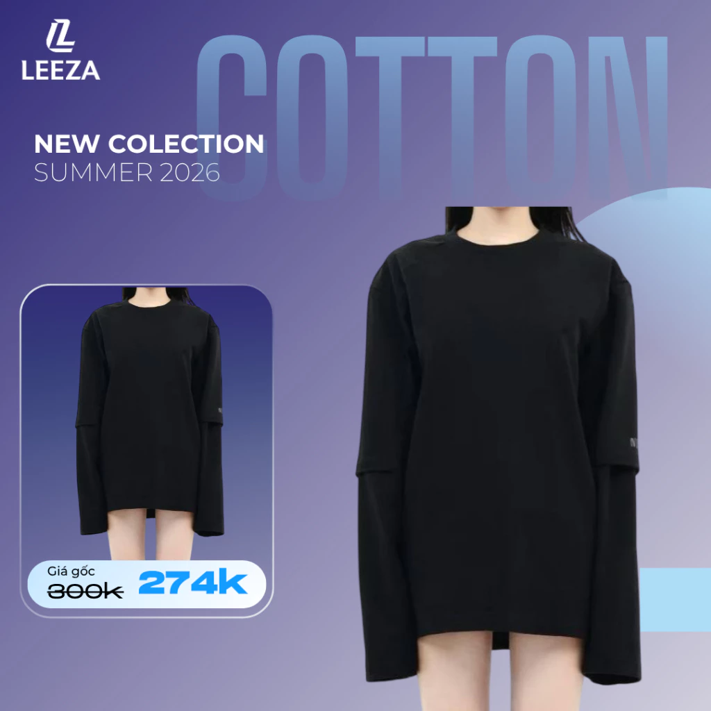 LEEZA - Áo Sweater Tay Áo Thêu Chữ nỉ 2 Da Cotton Nam Nữ  08.01
