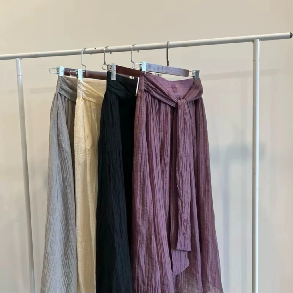 V90-[SANSAN]-Chân Váy Vạt Nơ Hai Tầng Chất Đũi Tơ Mềm-Vintage, Hottrend Summer 2026
