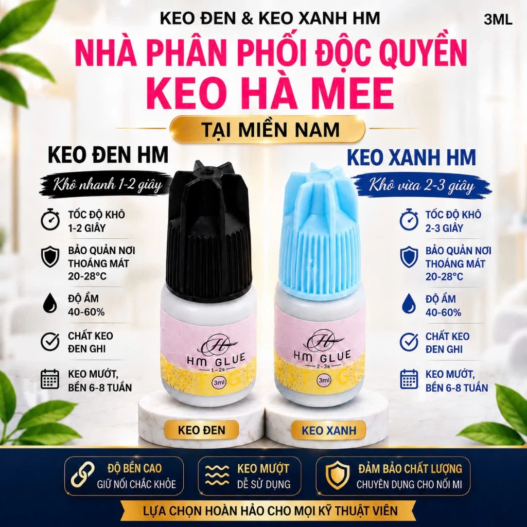 Keo nối mi HÀ MEE 3ml ít cay, siêu bền, khô nhanh 1-2-3s, dành cho thợ lành nghề (dụng cụ nối mi)