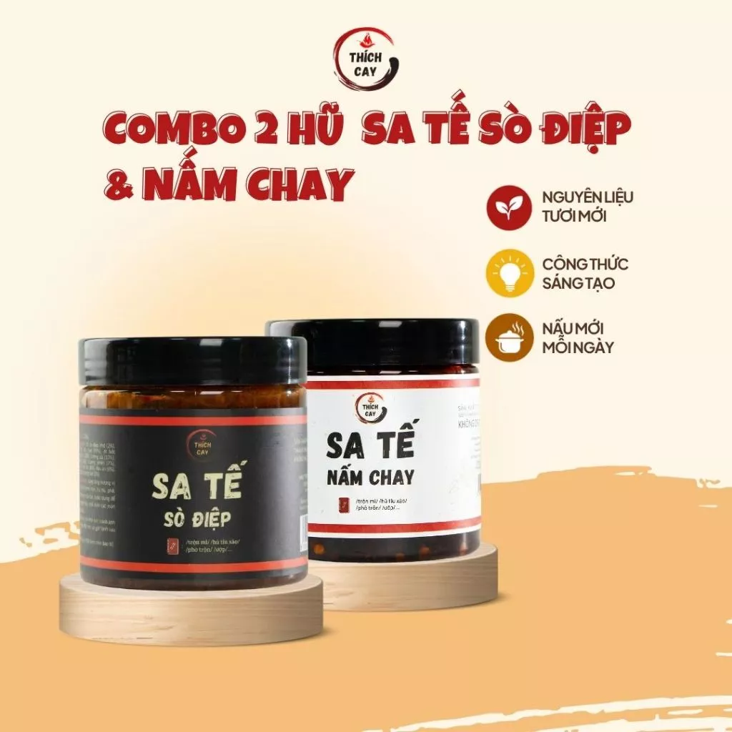 Combo 2 hũ Sa tế sò điệp & Sa tế Nấm chay Thích Cay 250g đa dụng, tiện lợi