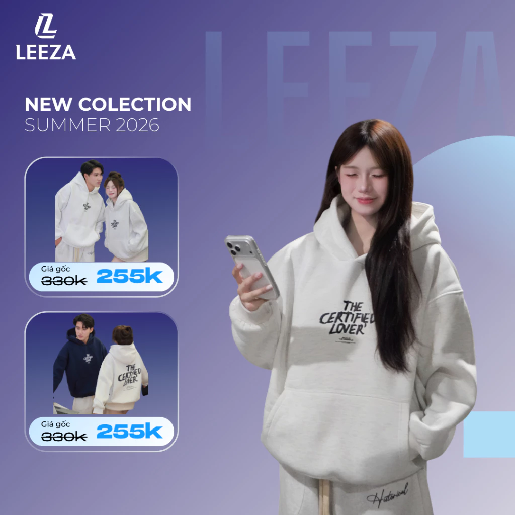 LEEZA - Áo Hoodie Nỉ Bông Định Lượng 350gms In Chữ Phong Cách Unisex Nam Nữ 12.04
