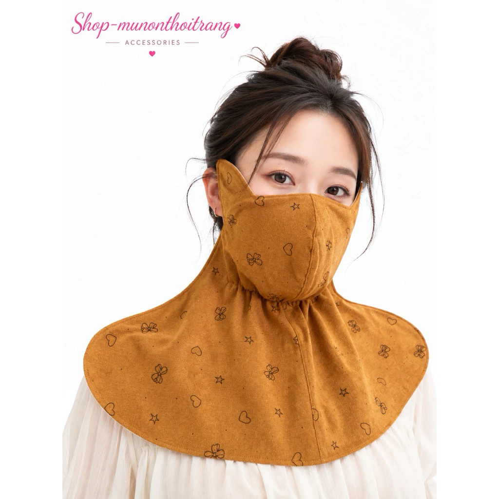 Khẩu trang yếm tai mèo chống nắng họa tiết hoa nhí, nhiều màu, có dây rút vải tole