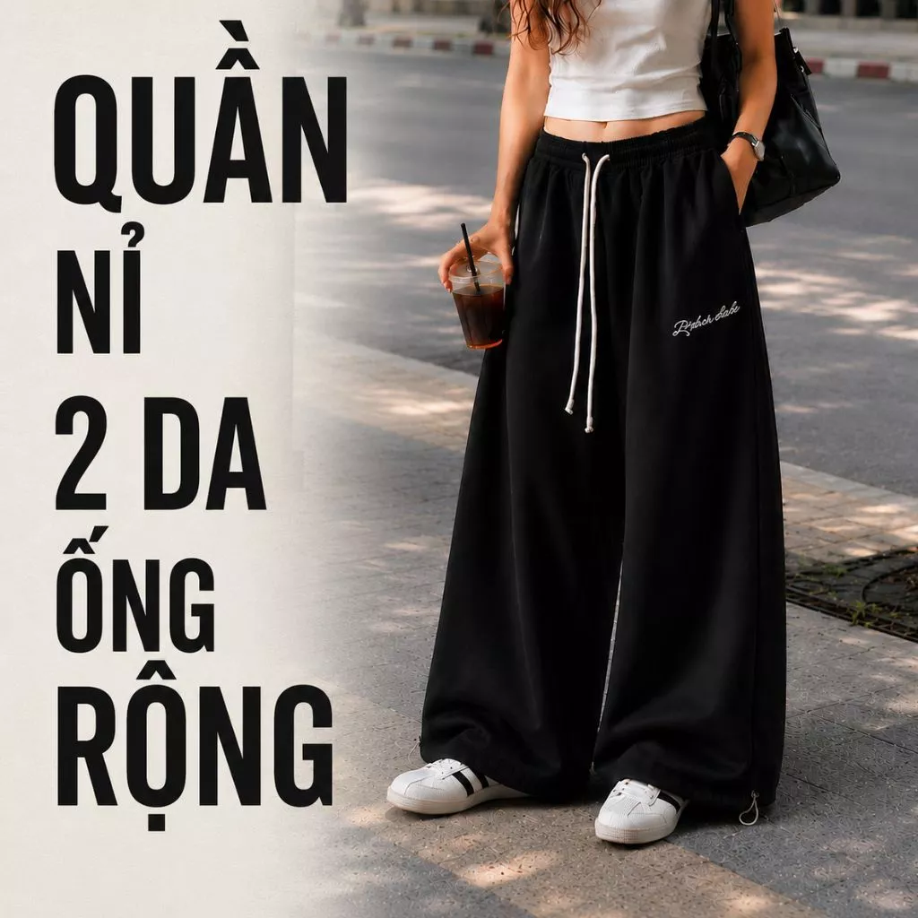 Quần nỉ 2 da ZGO ống rộng form unisex basic chất nỉ Quảng Châu Dày Mịn QZG21